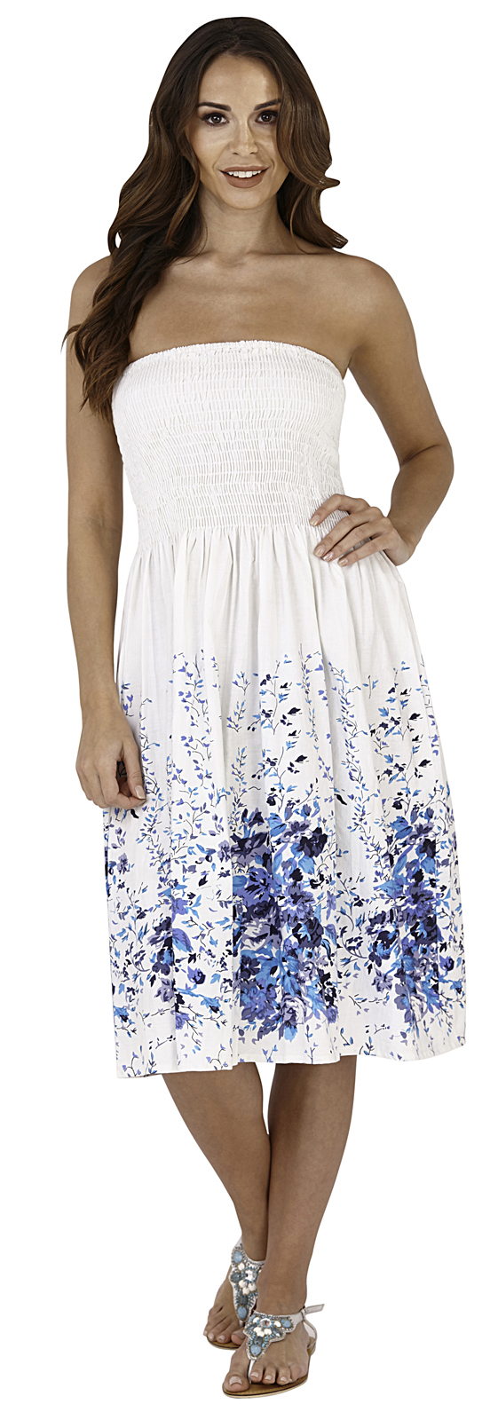 Ladies Floral Casual Summer Dress 2 in 1 Strapless Sun Dress Bandeau Sundress | eBay